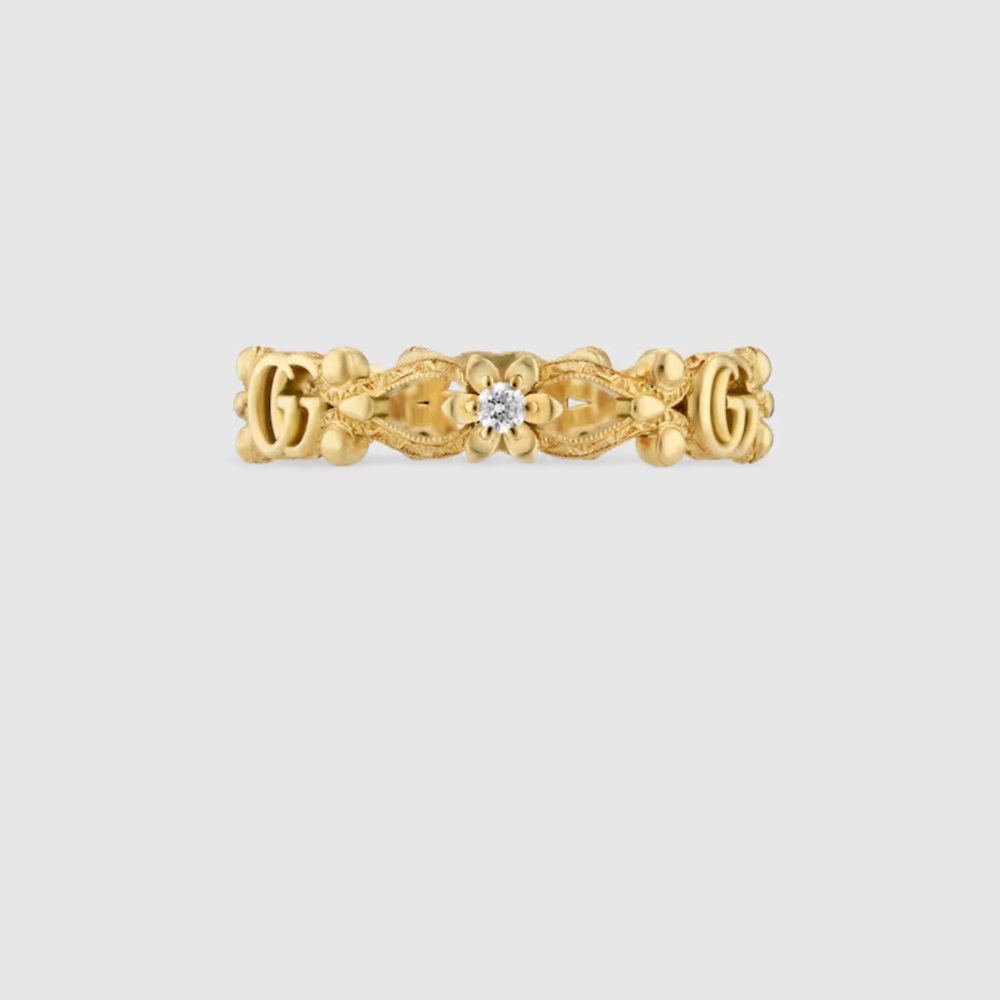 GUCCI FLORA 18K RING WITH DIAMONDS size: 5